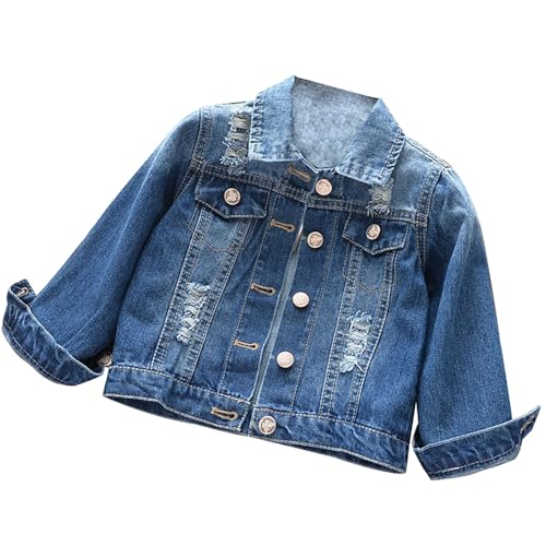 Fall Girls' Coat Western Style Cardigan Ripped Lapel Short Denim Top Girls Winter Coats Size 6