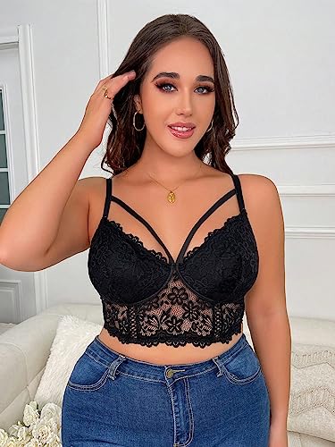 OYOANGLE Women's Plus Size Cut Out Floral Lace Bra Wireless Underwire No Padding Bralette3