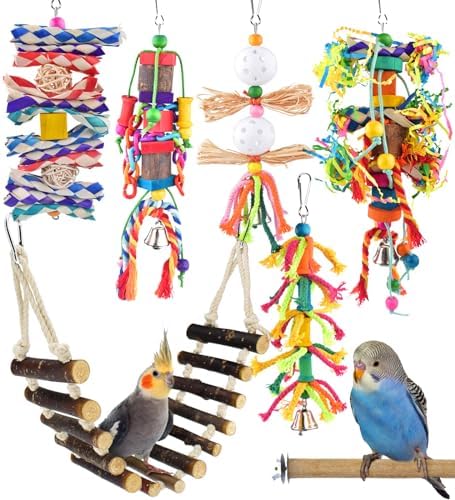 best bird perches for mynah birds that will surprise you 5 KATUMO Bird Toys, Parakeet Swing Parrot Ladder Cockatiel Perch Conure Hanging Bell Toys for Parakeet Conure Cockatiel Mynah Love Bird Small Birds