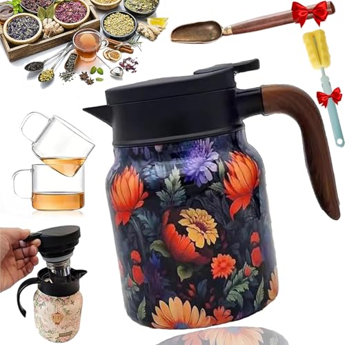 Termo for té con estampado floral vintage (2025), con infusor incorporado, jarra térmica de acero inoxidable con tapa for bebidas calientes.(C,M)