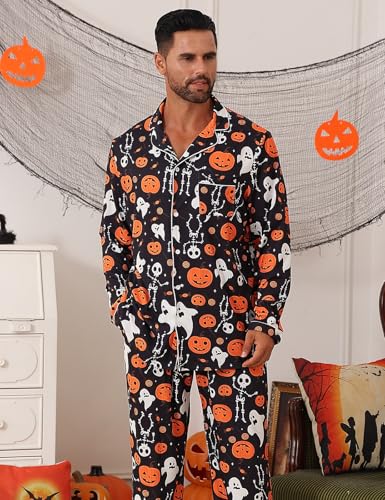 Image of RAISEVERN Couples Christmas Matching Pajamas 2 Piece Women Men Xmas Pjs Soft Pajama Set Long Sleeve Loungewear Warm Sleepwear