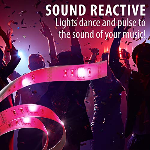 Image of XTREME USB Powered Sound Reactive LED Light Strip with 8 Unique Colors, 8 Color Changing Modes, Preinstalled Adhesive Back and Included IR Remote - 6.6ft