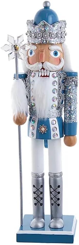 The Bridge Collection 15" Blue and Silver Nutcracker King with Scepter - Wooden Holiday Decor with Glitter and Jewel Accents - Holiday Accent for Classic Winter Displays