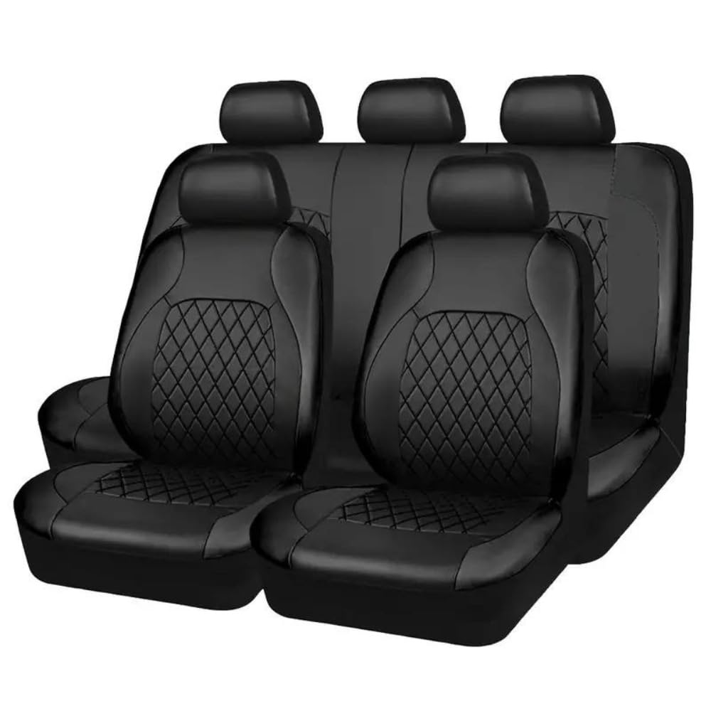 Coprisedili Auto per Peugeot 308 SW P5 T9 2014-2023, Auto A 5 Posti Coprisedile Auto Copri Sedili per Auto Universale, Set da 9 Pezzi Coprisedili Auto Pelle,A/Black
