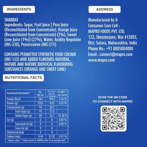 Image of Mapro Lounge Blue Curacao Orange Cocktail Mixer Mocktail Citrus Blue Mocktail Fruit Syrup - 1L |Contains Real Fruit Juice| Gluten Free| Zero Cholestrol