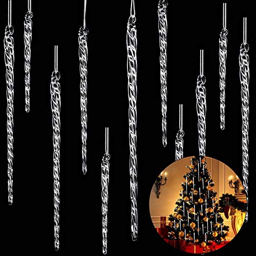 Boao Glass Icicle 3.5-7.8 Inch Twisted Glass Icicle Christmas Ornaments Hanging Decorations(Clear,54 Pcs)