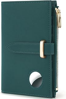 Real Leather Wallet RFID Passport Holder with Vaccine Slot Wristlet Strap Blue (Green)