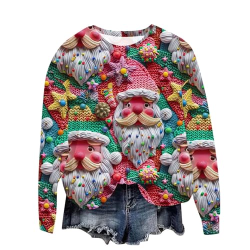Womens 3D Christmas Graphic Sweatshirts Trendy Crewneck Long Sleeve Pullover Casual Aesthetic Funny Xmas Holiday Tops2