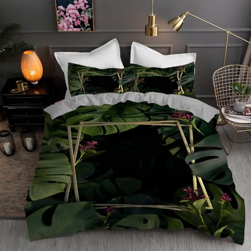 Funda Nordica Cama 105 de 3 Piezas Estilo NóRdico Juego de Ropa de Cama 110gsm Microfibra con Cremallera Hoja de Tortuga Funda EdredóN 180x220 cm con 1 Funda de Almohada 50x75cm