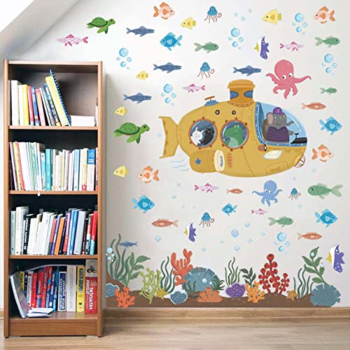 Ocean Wall Decals 70 Pcs Under The Sea Wall Stickers, Sea Turtle Fish Octopus Decor Stickers Sea Life Art Decorations For Bathroom Kids Bedroom Nursery #TOP4