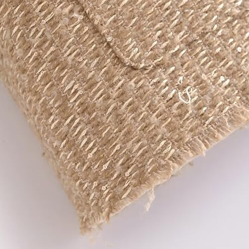 Casual Tweed Blazer Jacket for Women Cropped Open Front Button Down Collarless Coat Office Work Business Dress Jackets3