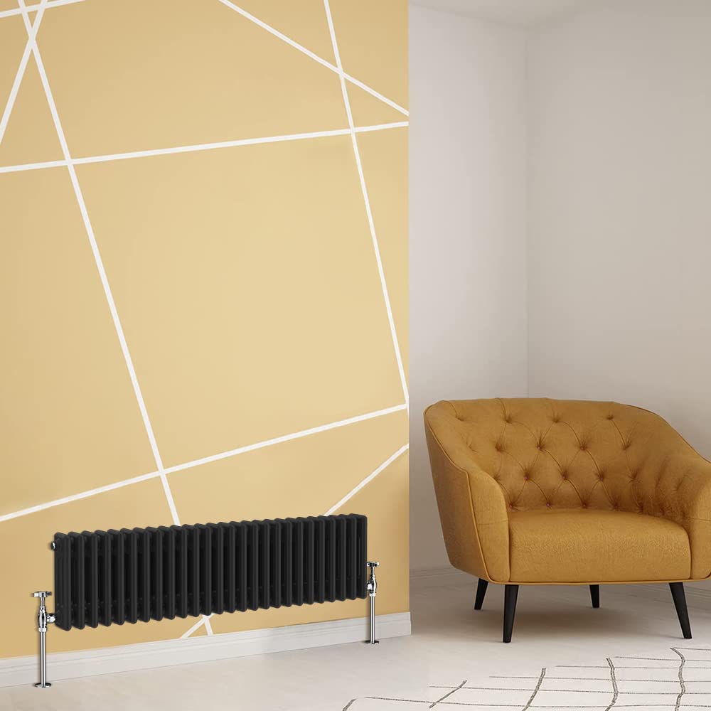 Warmehaus Traditional Radiator Triple Column Black Horizontal Cast Iron Style Central Heating Radiator 300 x 1192mm