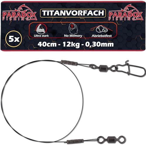 Paradox Fishing Titan Vorfach (5 Stück) 0 30mm / 40cm mit 12kg Tragkraft Extrem abriebfestes & hechtsicheres Raubfischvorfach ohne Memory-Effekt zum Spinnfischen