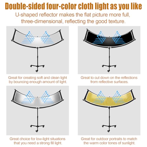 Réflecteur d'éclairage incurvé avec diffuseur multi-couleurs et support pour studio photo - 4