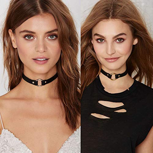 ETHOON Adjustable Leather Choker Collar Soft PU Circle Punk Choker Necklace for Women2