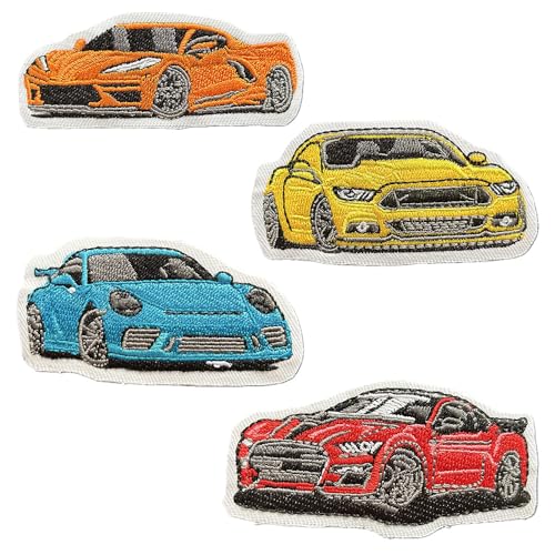 4 PCS Racing Car Funny Patch Tactical Embroidered Emblem Iron On/Sew On Applique Badge Patches for Clothing Backpack Jacket Jeans Hat Bag Pants Repair Craft Costume T-Shirt Jersey