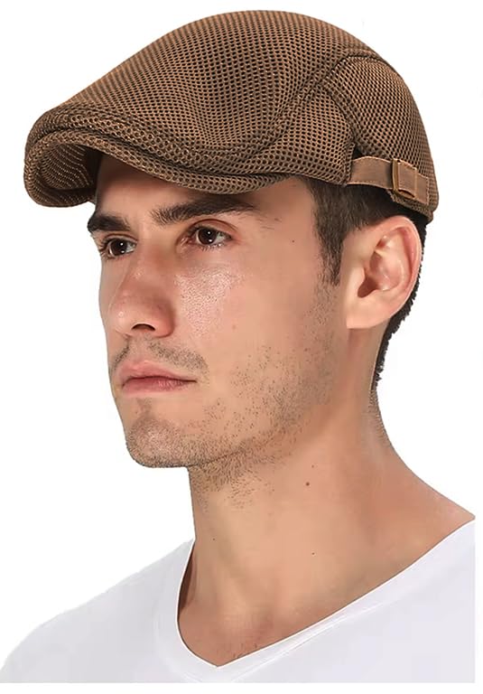 Men Breathable Mesh Summer Newsboy Beret Ivy Flat Cap with Adjustable
