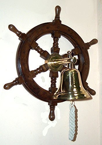 linoows Schiffssteuerrad mit Schiffsglocke handgefertigt aus Holz und Messing