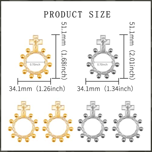 6Pcs/12Pcs Alloy Jesus Cross Pocket Rosary Ring Bulk Catholic Jewelry One Decade Rosary Finger Ring for Men Women Prayer Baptism Quinceanera Funeral Party Keychain2
