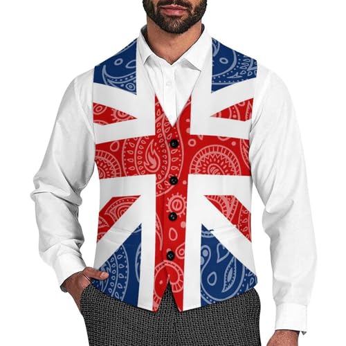 Paisley British Flag Novelty Men's Suit Vest Casual Formal Dress Vests Business Waistcoat