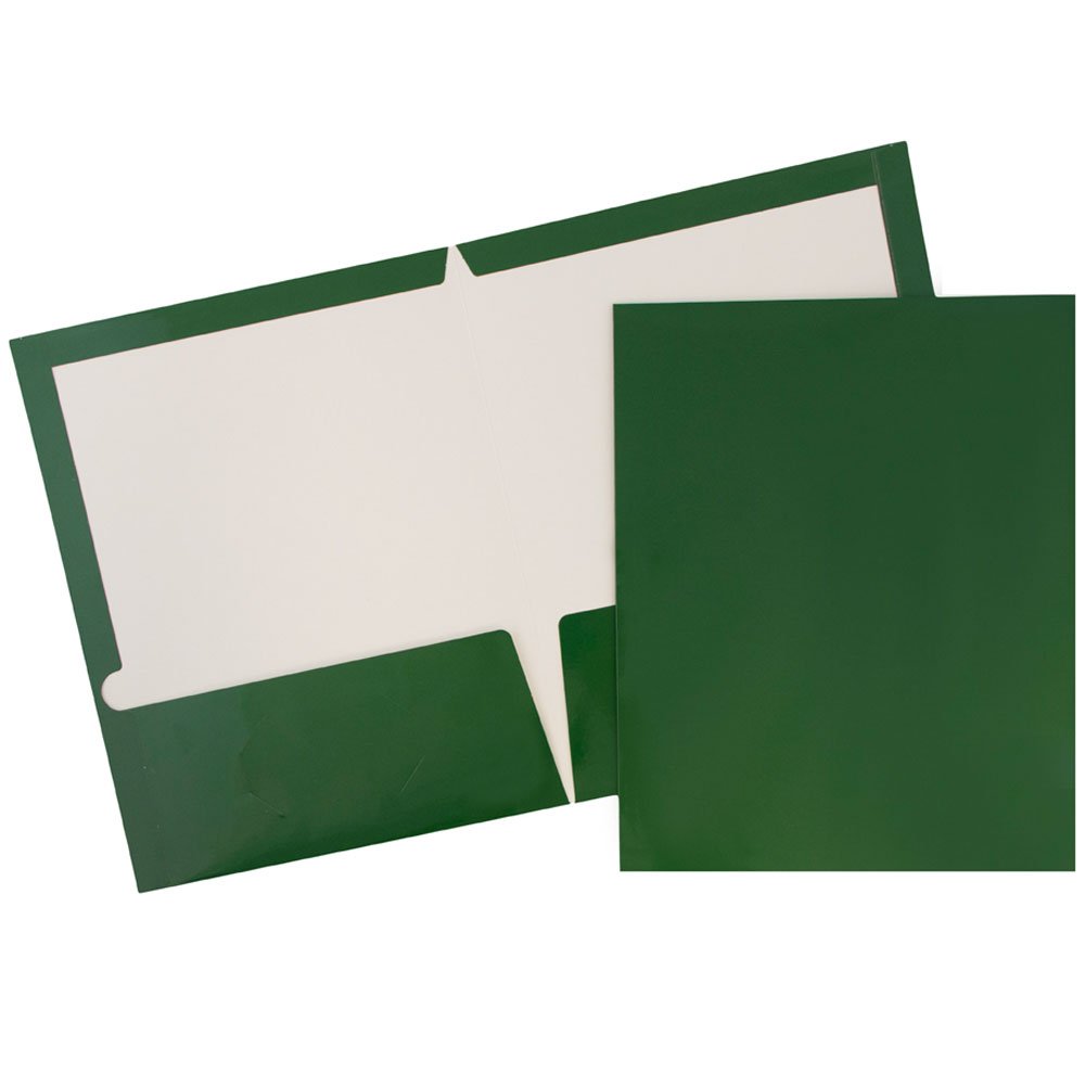 JAM PAPER Laminated Two Pocket Glossy School Folders - Letter Size - High Gloss Green - Bulk 25/Pack