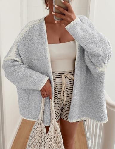 Image of PRETTYGARDEN Womens Oversized Cardigan Sweaters 2026 Fall Long Lantern Sleeve Knit Open Front Lightweight Sweater