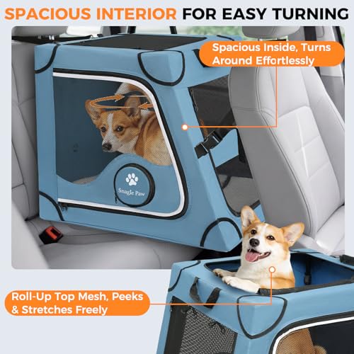 Snagle Paw Portable Dog Crate for Car Travel,Metal Frame Pet Crate,Pet Carrier for Car Back Seat Secures with Headrest Strap and Seatbelt,M - Image 3