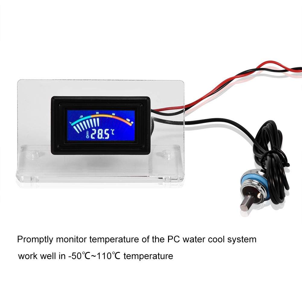 Bewinner Détecteur de Température de Refroidissement par Eau d'Ordinateur, Thermomètre à Cadran Numérique avec écran LCD/Cadre/Sonde étanche pour Système de Refroidissement(Thermomètre Digital)