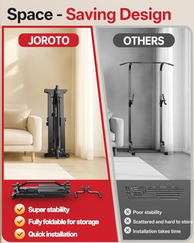 Image of JOROTO Foldable Pull Up Dip Station, Pull Up Bar Free Standing for Home Gym, 450LBS Stable Power Tower, Adjustable Height Multifunction Pull Up Stand, Strength Training Equipment for Men Women
