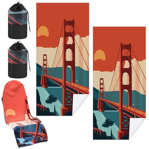 Image of Hahafelt 2 Pack Car Seat Towel Cover with Storage Bag, Golden Gate Bridge