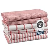 LANE LINEN Kitchen Towels Set - Pack of 4 100% Cotton Dish Towels for Drying Dishes, 18”x 28”, Kitchen Hand Towels, Absorbent Tea Towels, Premium Dish Towels for Kitchen, Quick Drying - Christmas Red