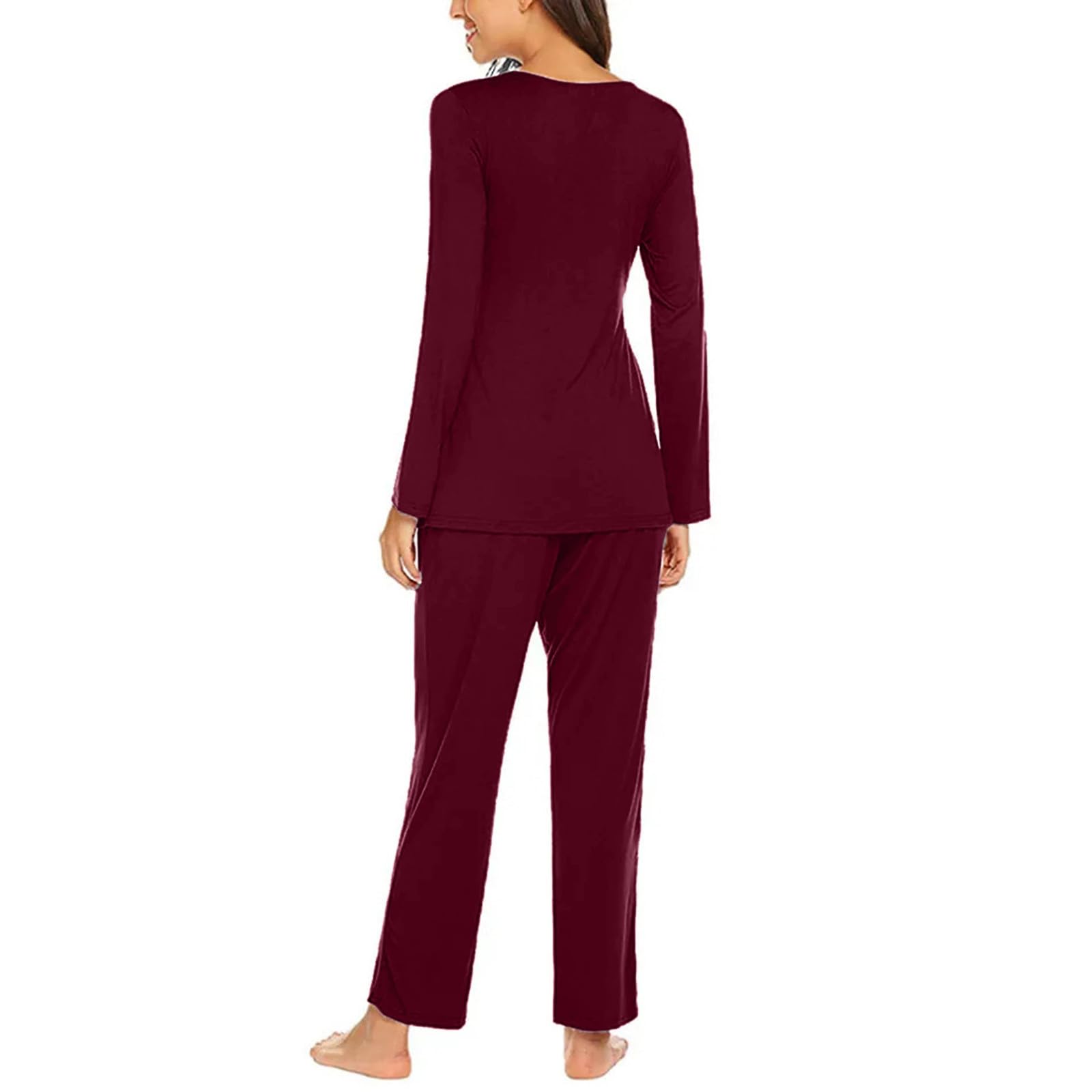 Ensemble de Pyjama Maternité Coton Pyjama de maternité Couleur Unie Longue Vêtements de Nuit Grossesse Pyjama Chaud Allaitement