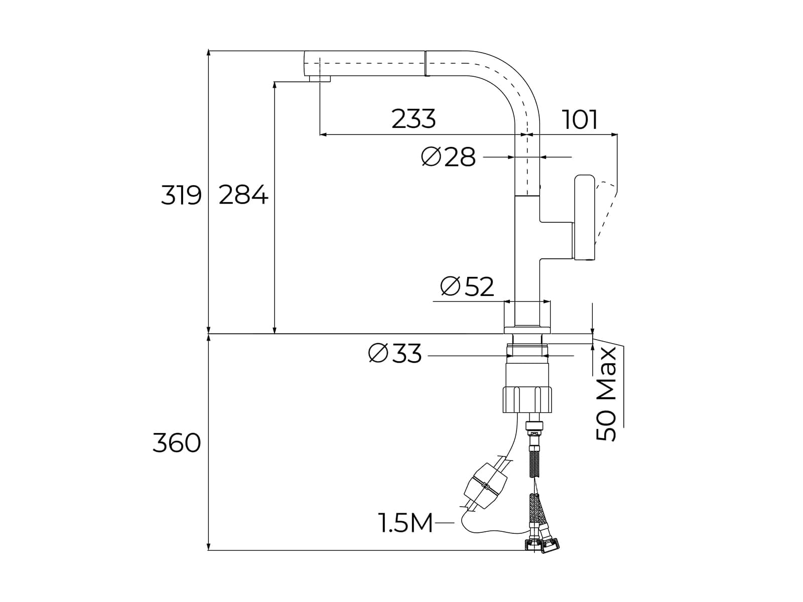 TEKA Grifo Cocina Monomando, Caño Alto Giratorio 360°, Maneral Extraíble, Aireador Antical, Manguera Flexible, Acabado Negro, Modelo OVAL 938