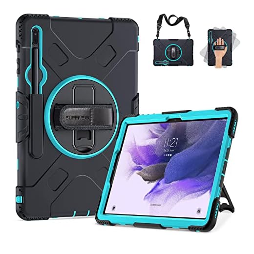 SUPFIVES Capa para Samsung Galaxy Tab S7 FE 12,4 polegadas 2021: [Atualizado grau militar] Capa protetora robusta de silicone macio de corpo inteiro - suporte - alça de ombro/alça de ombro - suporte