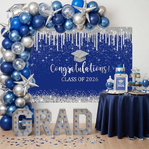 Fondo para graduación azul y plata 7x5 pies miniatura 2