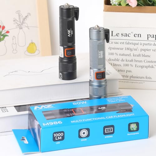 Image of MZ M986 Car Emergency LED Light - Black | with 4 Different Modes, Hammer and Seatbelt Cutter | Zoomable Torch Emergency Car Escape Tool | Window Breaker