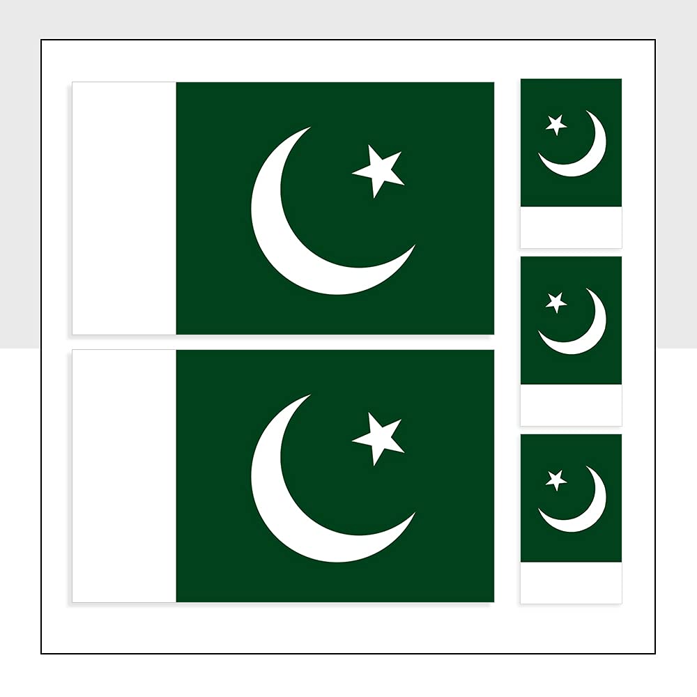 Mixed Pack of 5 Pakistan Vinyl Flag Sticker Waterproof PK Flag Labels for Helmet Laptop Fridge Bike Van Car Packwith® #P1011