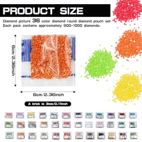 ZJIVQO 36 Colors Diamond Beads for Painting Replacement Round Drills Cross Stitch Art Kit Crafts, medium - Image 2