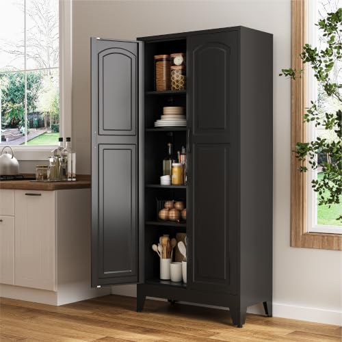 Image of COFaR 71 inch Black Arched Storage Cabinet for Living Room and Home Office