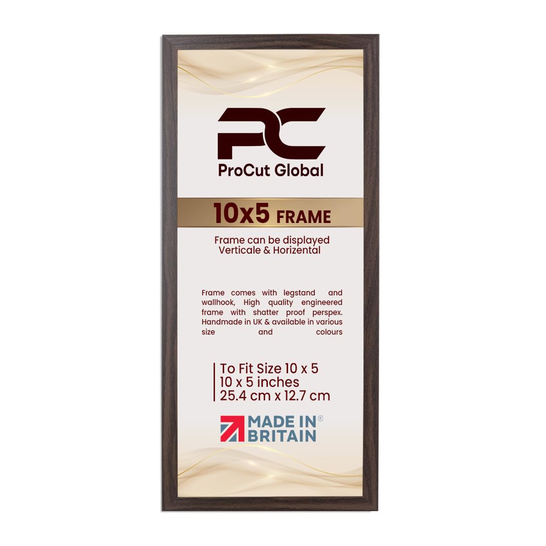 Procut Global 10X5 Walnut Picture Frames – Sleek Wooden Photo Frame with Shatterproof Perspex for Wall or Tabletop – Perfect for Posters, Certificates, Prints–Multiple Sizes & Colors Available
