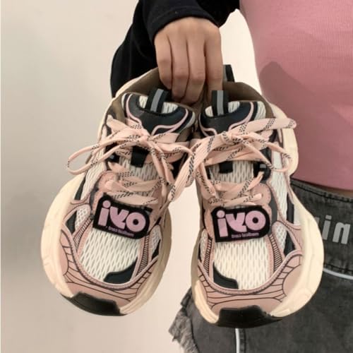 Pink Retro Dad Sneakers for Women & Girls - Breathable Mesh & Chunky Platform Cute Shoes, Y2K Streetwear Chic for Beach Travel, City Walk, Cloud-Like Comfy Athleisure, Kawaii Everyday, Back to School3