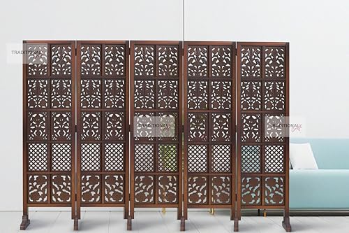 Image of Wooden Room Partition with Stands /Wall Divider for Living Room /Room Divider Wall Separator for Office (5 Panel- Mix with Stand)
