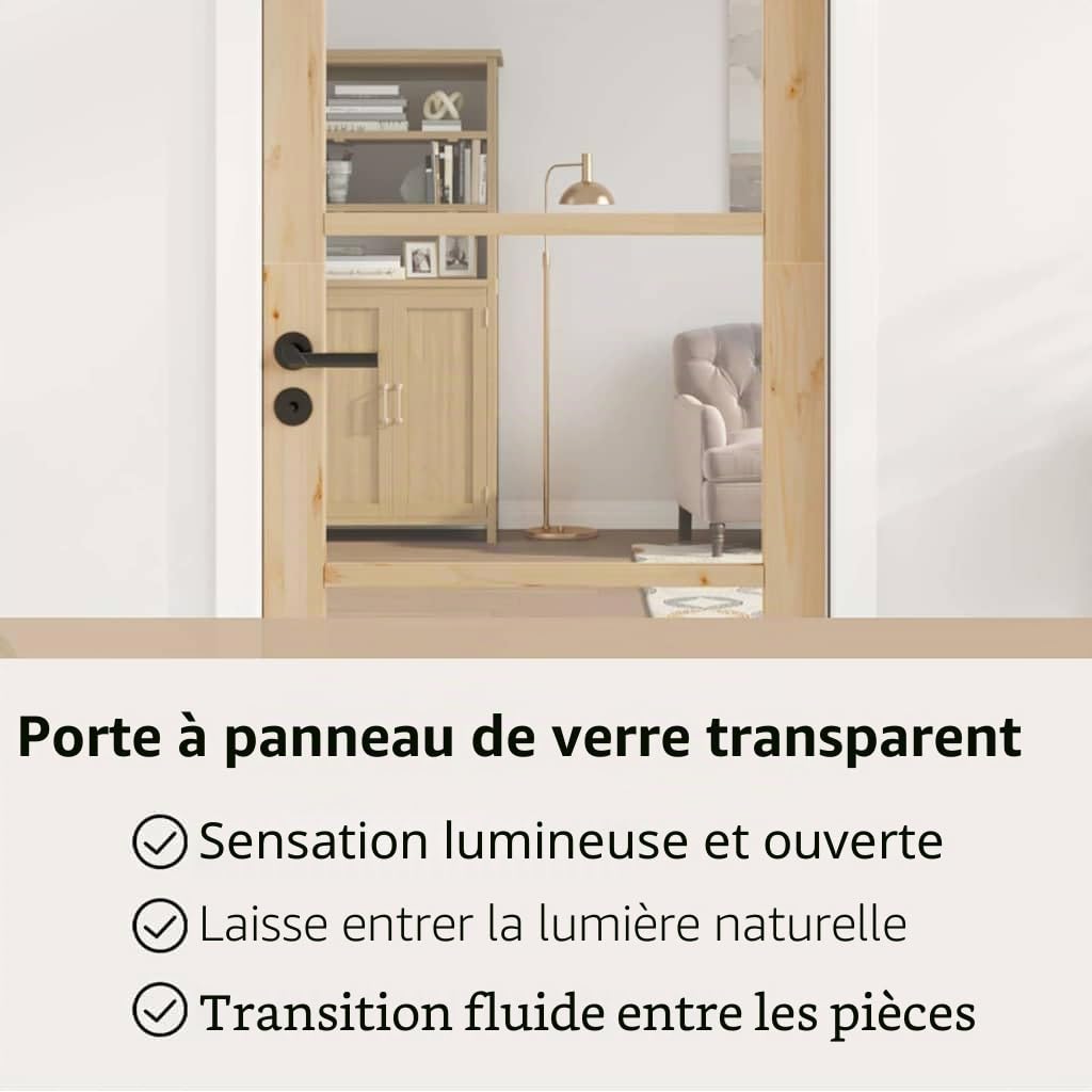 Porte intérieure avec verre ORKDAL 83x232x4 cm en bois massif de pin