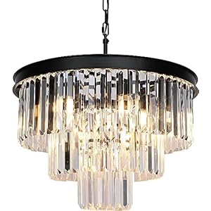 Crystal Chandeliers for Dining Room Lights Fixtures, 9 Lights Black Modern Chandeliers for Bedroom, 3-Tier Round Crystal Chandeliers for Living Room Entryway Kitchen Island D20 Inch