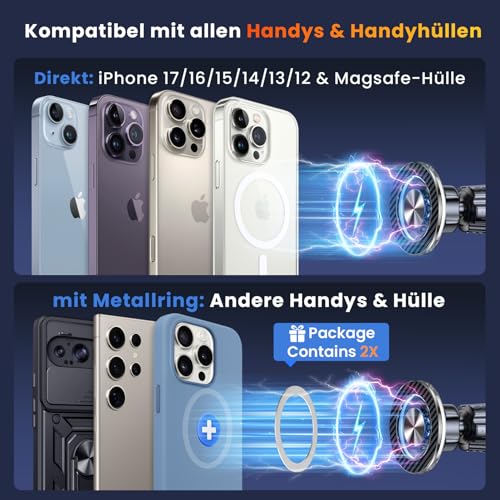 Coneclat Handyhalterung Auto Magnet für Magsafe Autohalterung【2026 Upgrade 22X N55 Magnet】 Handy Halterung Auto【360° Drehbar】 Magnetische Auto Handyhalter Lüftung für iPhone 17 16 15 14 Innentürgriffe 4