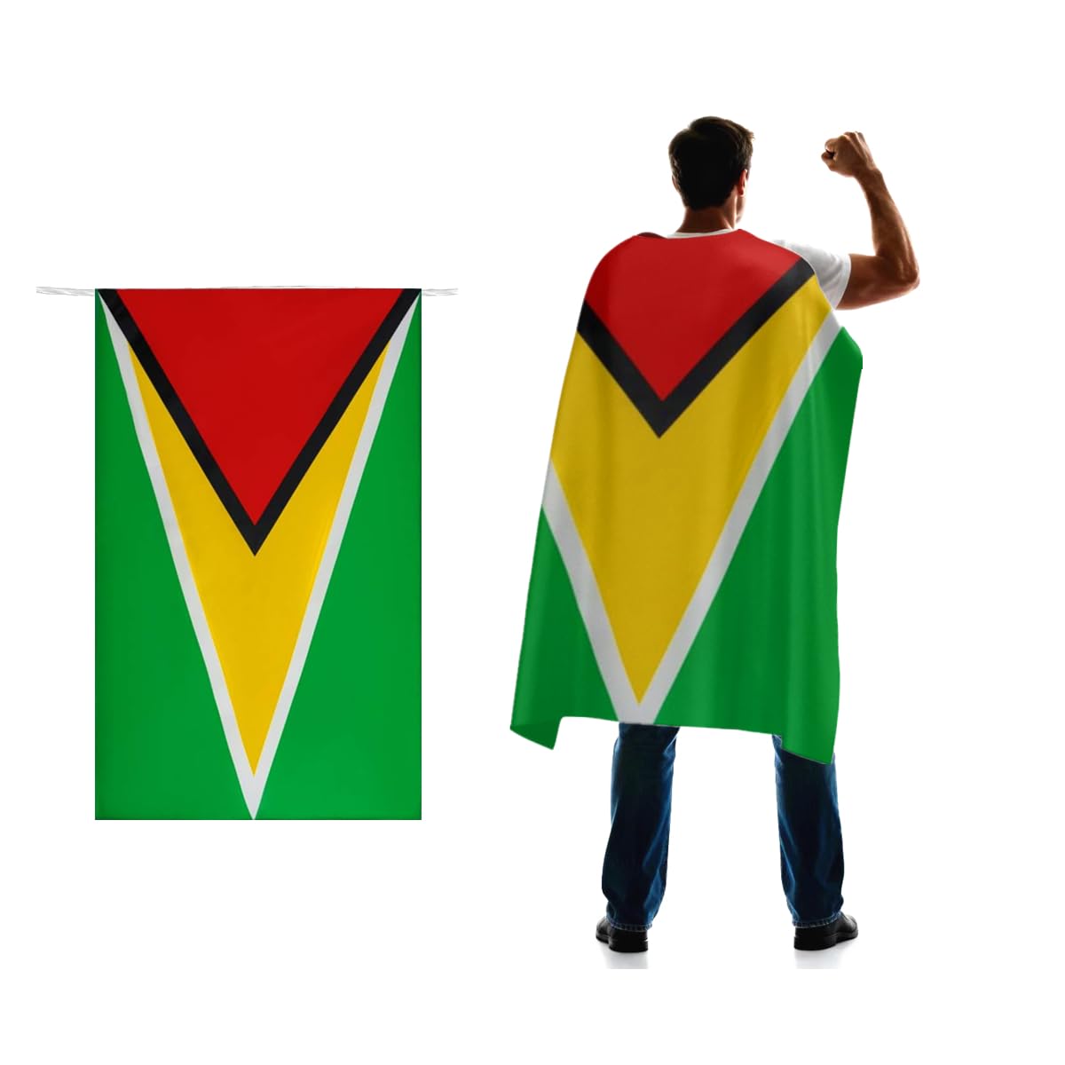 Guyana Flag Cape 3x5 FT for Independence Day Holiday Costumes Celebrati,150D Premium Polyester,Guyanese Patriotic Flags Costume Cloak.