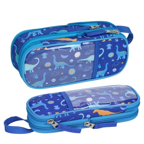 Image of Bagseri Pencil Case for Boys - Expandable Kids Pencil Case Large Capacity Pencil Pouch Organizer Cute Pencil Bag Pencil Box for School Student, Pen Case Only (Blue Space Dinosaur)