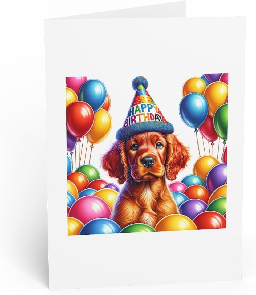 Greeting Card/Note Card - Irish Setter puppy Birthday - PACK of 10