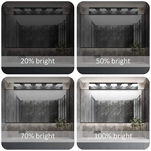 Image of Ralbay Dimmable Matte Black Vanity Light Modern 5 Lights Acrylic Stainless Steel Vanity Wall Light Over Mirror Long LED Modern Bathroom Vanity Lighting Fixtures