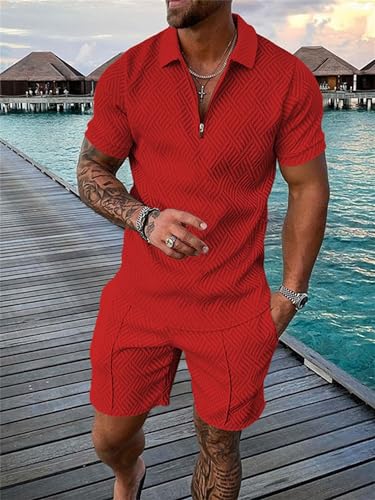 Men‘s Track Suits 2 Piece Summer Short Sets Outfits Fashion Polo Shirt Casual Short Sleeve and Shorts set2